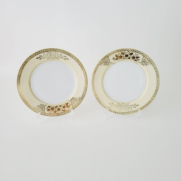 Vintage Floral Chikaramachi Gold & Cream Embossed Hand-Painted Salad Plates(2) - Picture 1 of 13